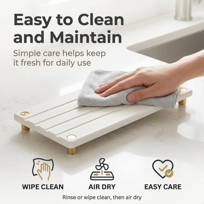 Sink Caddy Kitchen Sink Organizer, Water Absorbing Stone Tray for Sink,Diatomite Bathroom Counter Tray,Faucet Drying Mat Protector Coaster Soap Dish Rack Riser Vanity Dispenser Sponge Holder,10" x 4"