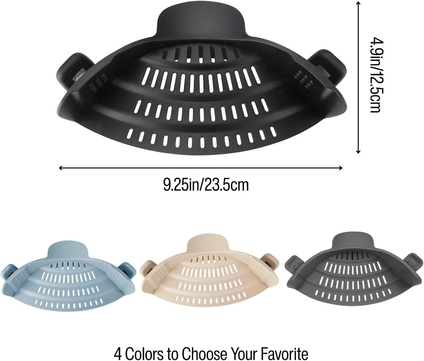 Silicone Pot Strainer, Emptycolor Adjustable Clip On Strainer for Pots Pans, Heat Resistant Pot Drainer, Kitchen Pasta Colander for Vegetables and Noodles (Grey)