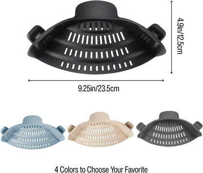 Silicone Pot Strainer, Emptycolor Adjustable Clip On Strainer for Pots Pans, Heat Resistant Pot Drainer, Kitchen Pasta Colander for Vegetables and Noodles (Grey)