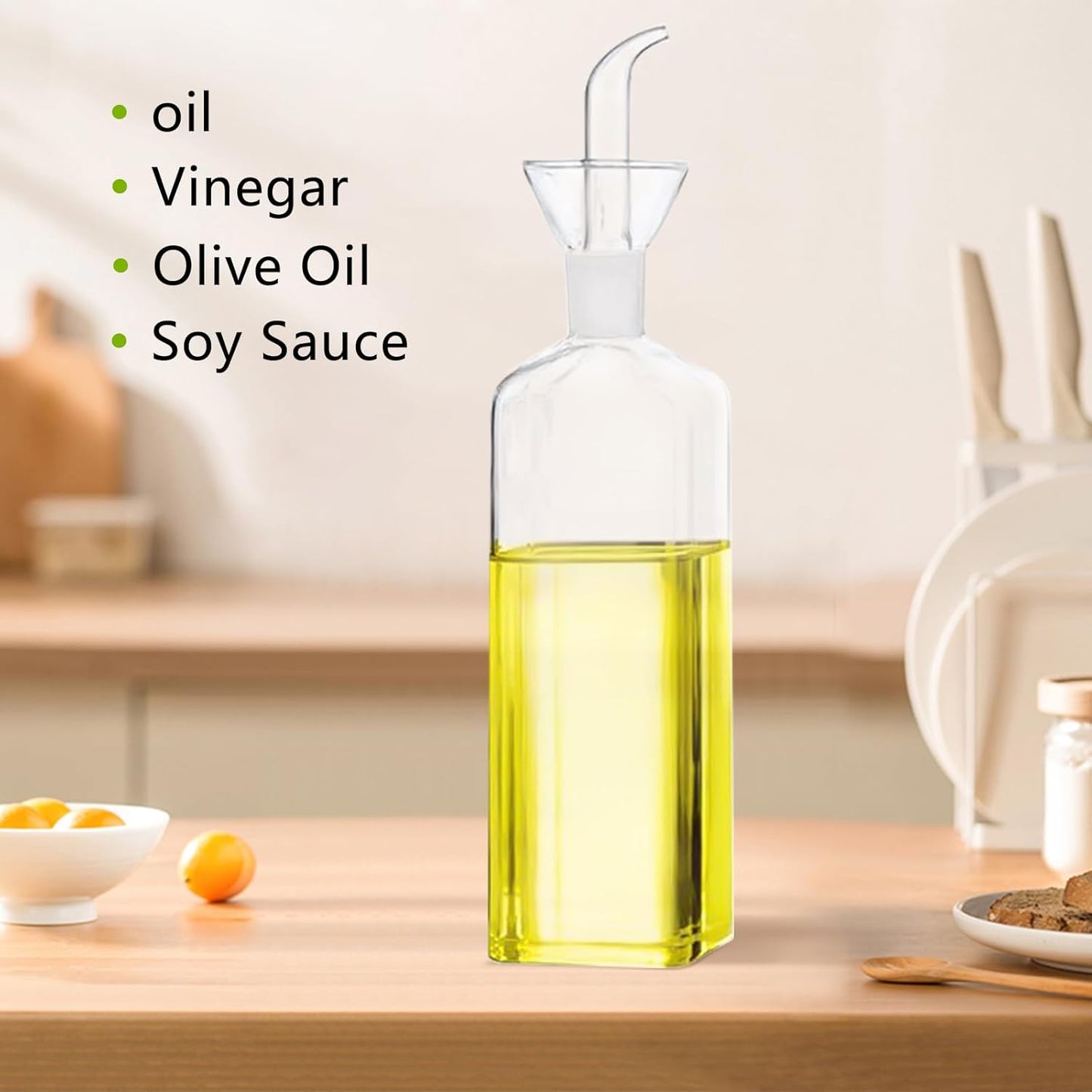 Olive Oil Pourer Olive Oil Vinegar Cooking Wine cotainer Salad Dressing Glass, Oil Bottle Vinaigrette Dispenser Drizzle Cruet 17oz Glass Oil Bottle for Kitchen