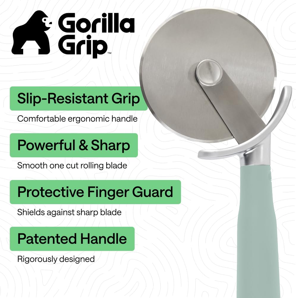 GORILLA GRIP Patented BPA-Free Large Pizza Cutter Wheel, 9 Inch, Extra Sharp Stainless Steel Blade, Slip Resistant Handle with Thumb Guard Protection, Slice Thick or Thin Pizzas, Pie, Pastries, Black