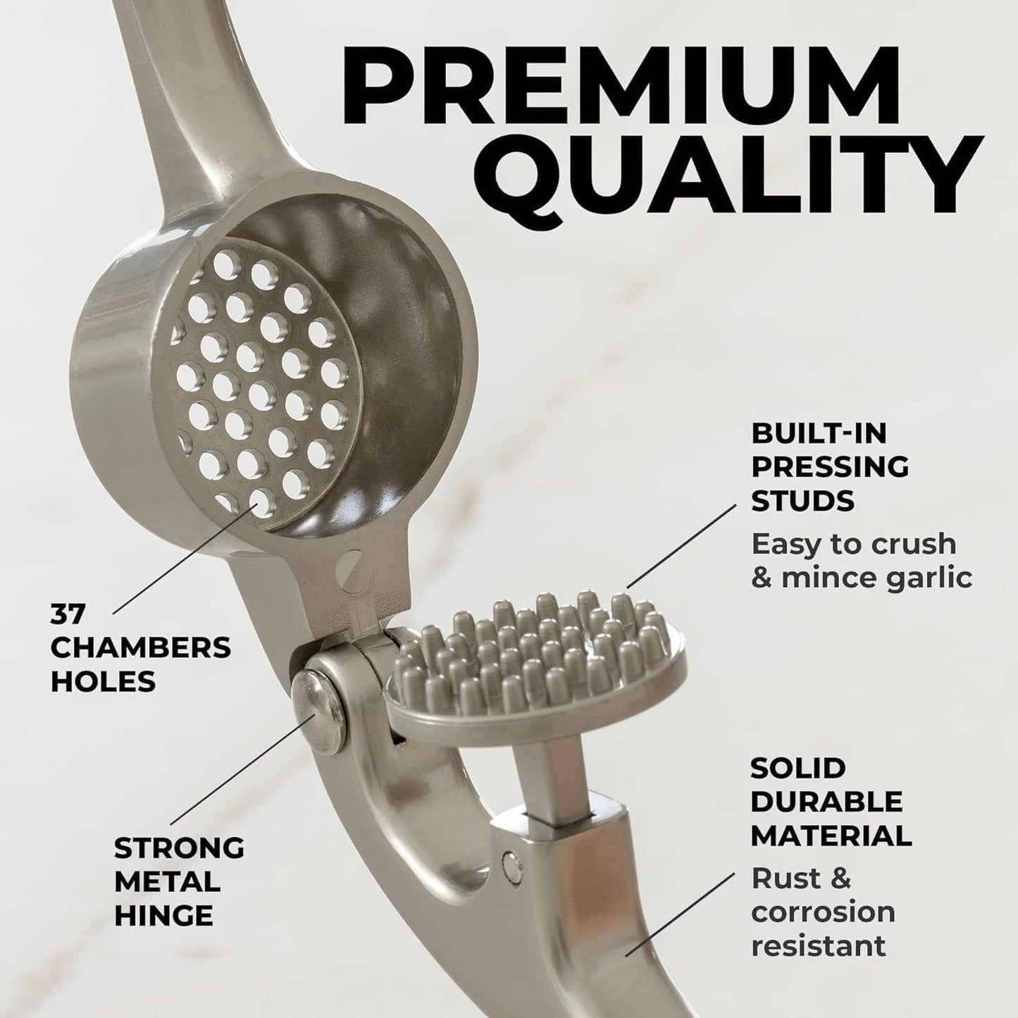 Garlic Press with Peeler and Brush | Easy Garlic Crusher | Dishwasher Safe | Zinc | Comfortable Handle