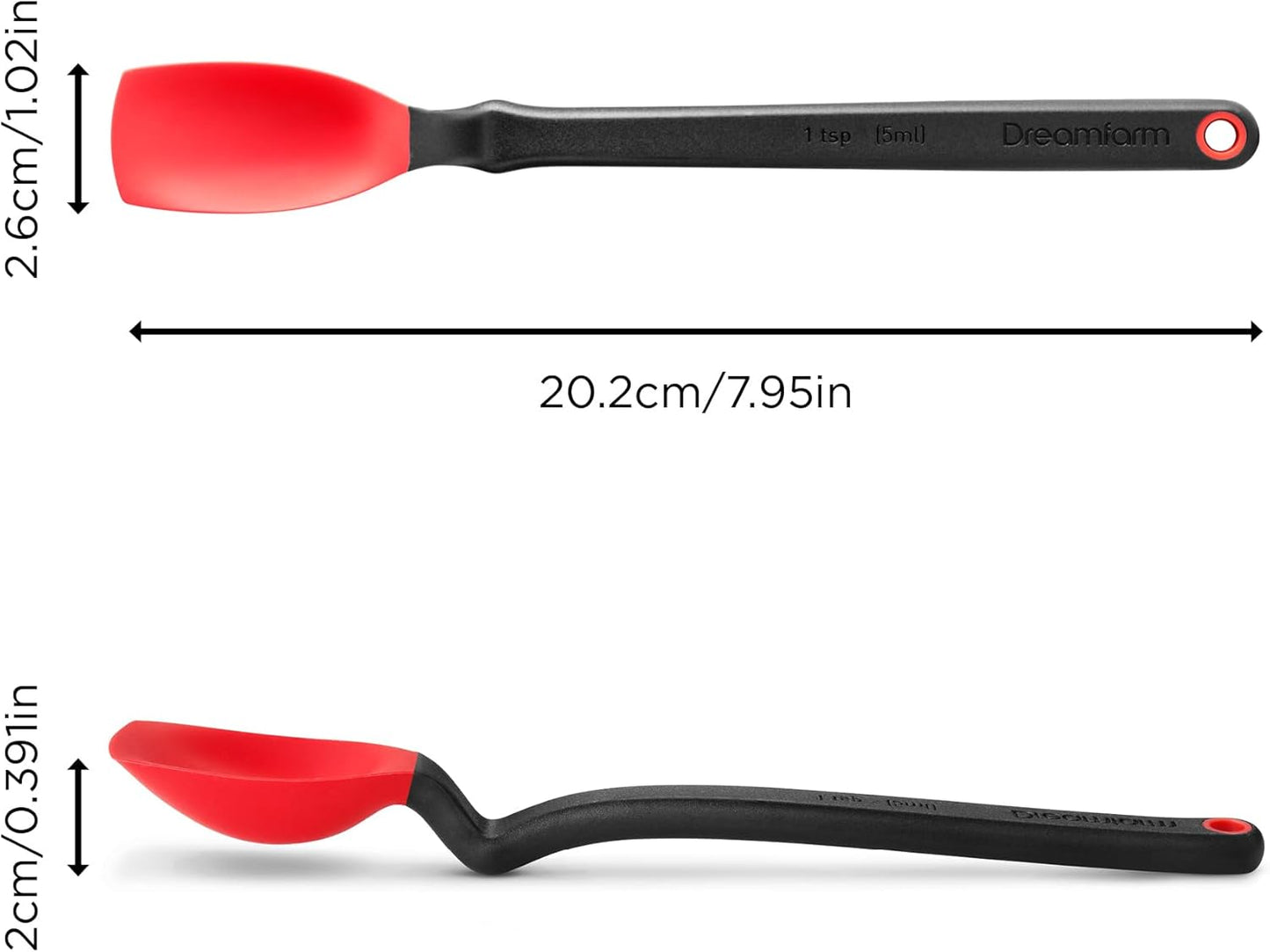 Dreamfarm Mini Supoon Non-Stick Sit-Up Silicone Scraping Cooking Spoon, Jar Scraper Measures 5ml Tsp - 8" Yellow