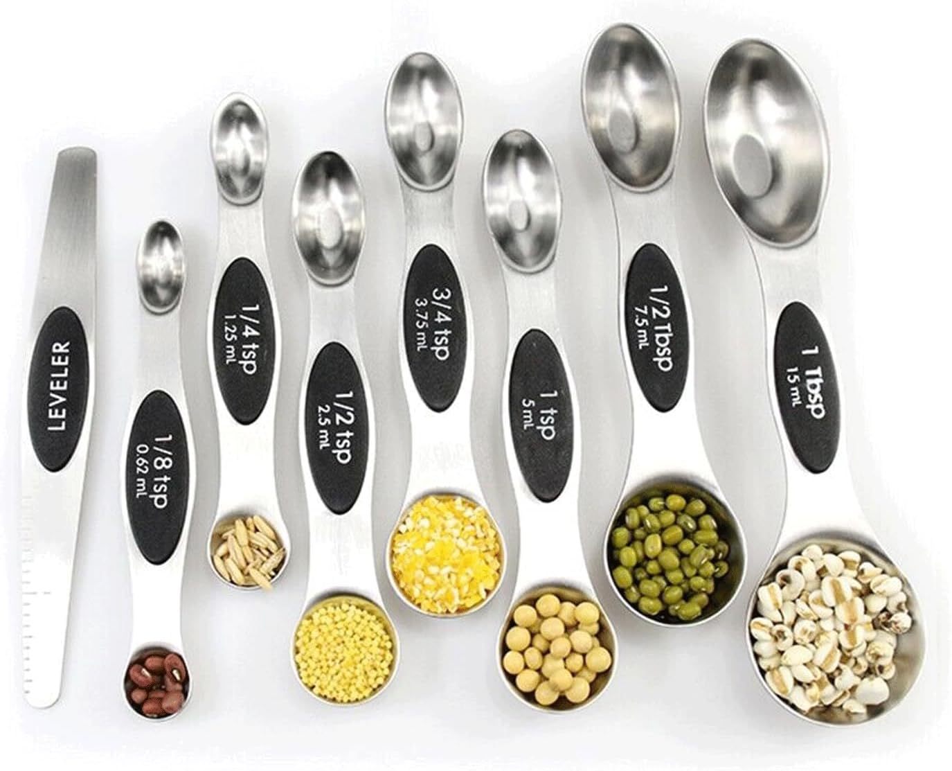 Set of 8 Stainless Steel Magnetic Measuring Spoons Set with Leveler,Dual Sided Stackable Steel Metal Teaspoons for Baking & Cooking Kicchen Accessories (Color)