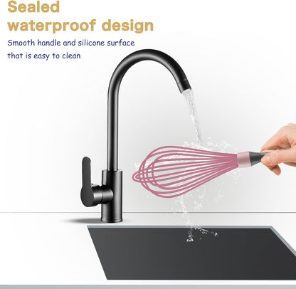 OYV Dishwasher Safe Whisk, Professional Whisks for Cooking Non-Scratch, Stainless Steel & Silicone Wisk, Plastic Rubber Whisk Tool for Nonstick Cookware Pans, Heat Resistant,12-Inch, Grey