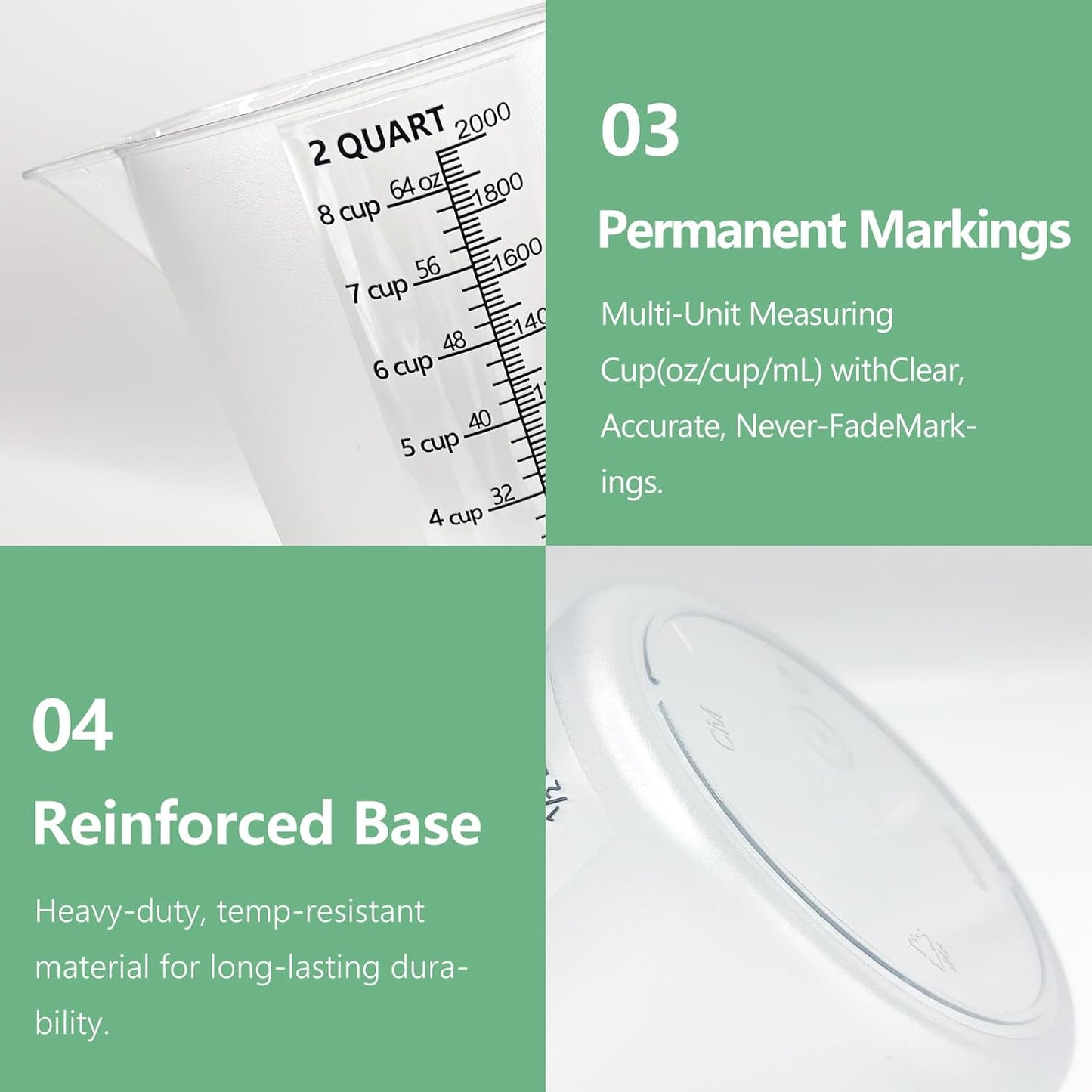 Laser-Etched Measuring Cup Set, 16 oz & 1 Cup Clear Plastic Liquid Measuring Cups, Permanent oz/cup/Tbsp/mL Markings, Food-Grade for Baking & Cooking