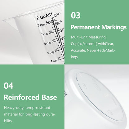 Laser-Etched Measuring Cup Set, 16 oz & 1 Cup Clear Plastic Liquid Measuring Cups, Permanent oz/cup/Tbsp/mL Markings, Food-Grade for Baking & Cooking
