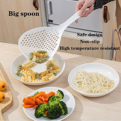 2 Pieces Strainer Scoop Colander Slotted Pasta Spoon Plastic Skimmer Spoon with Handle Food Drain Shovel for Kitchen Cooking, White and Orange 13.8x5.4
