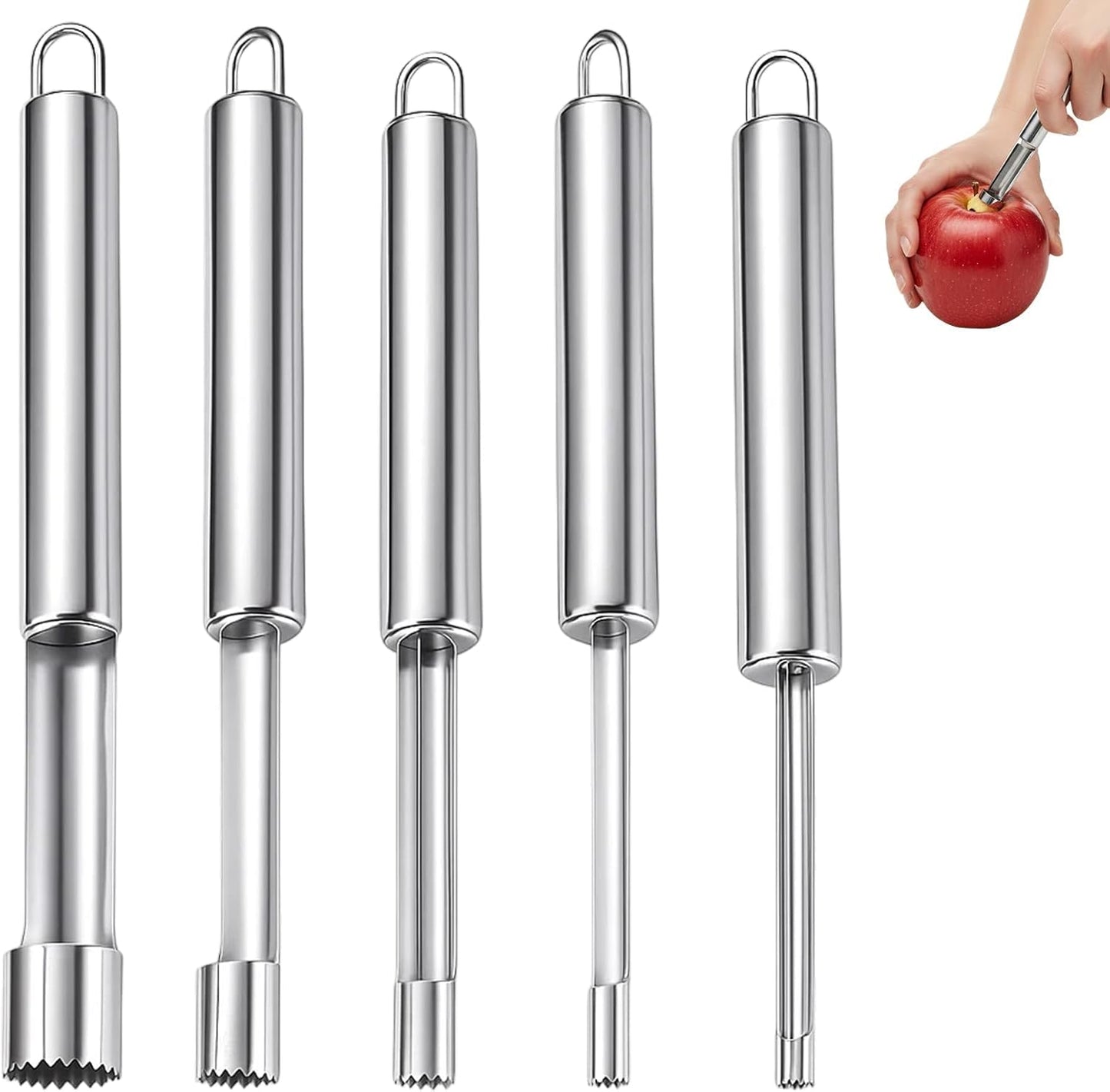 Apple Corer Remover Set, 5-Piece Stainless Steel Fruit Corer Tools with Ergonomic Handles, Pineapple Cutter Slicer and Corers for Kitchen, Baking, Healthy Meal Prep, 20 Cm Length