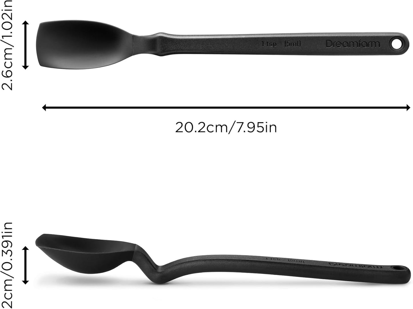 Dreamfarm Mini Supoon Non-Stick Sit-Up Silicone Scraping Cooking Spoon, Jar Scraper Measures 5ml Tsp - 8" Yellow
