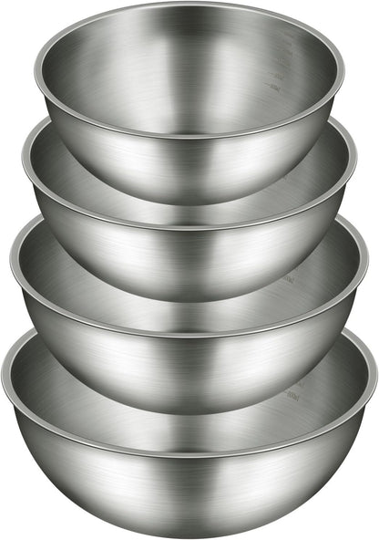 Gronivex Metal Mixing Bowls, 304 Stainless Steel, Set of 3 (1.5, 2.2 & 3.4 Qt) – Thicker-Gauge, Stackable Nesting & Space-Saving – Classic Everyday Bowls for Baking, Salad Prep & Cooking