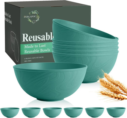 Wheat Straw Bowls Set with Lids, Unbreakable 40 OZ Cereal Bowls Set of 4, Salad Container for Lunch, Microwave & Dishwasher Safe Bowl Set for Kitchen, Picnic, RV, Camping, Multi