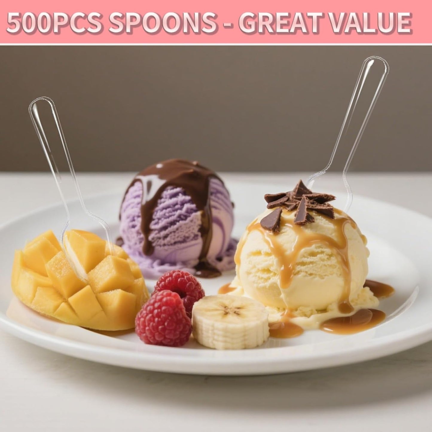 500 Pcs 3" Mini Sample Spoons, Small Tasting Spoons, Mini Plastic Spoons, Mini Disposable Spoons for Desserts, Appetizer, Ice Cream, Parties