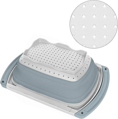 Qimh Collapsible Colander | Over The Sink Silicone Kitchen Strainers and Colanders with Extendable Handles | Veggies, Fruit and Pasta Foldable Strainer for Kitchen, 6-Quart, BPA Free
