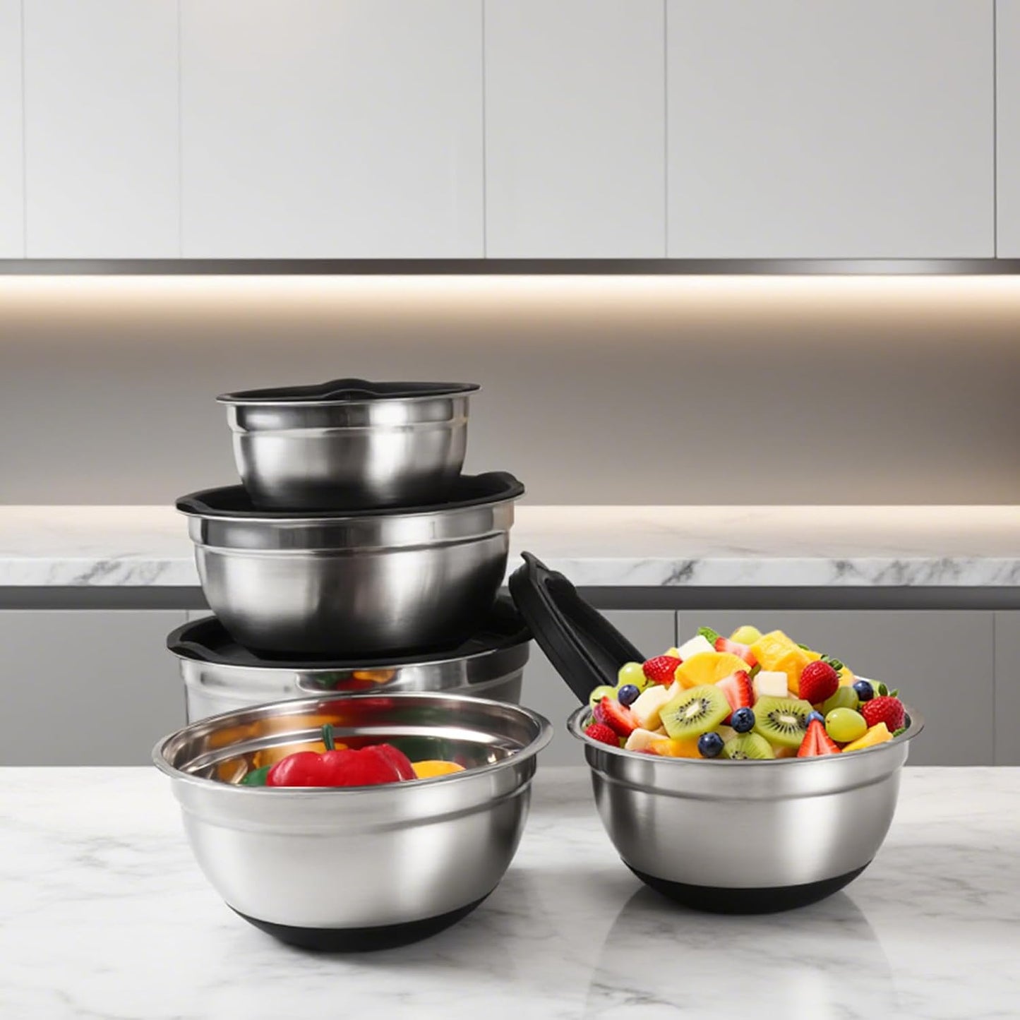 Lazycorner Stainless Steel Mixing Bowls with Airtight Lids Set of 7 Stainless Steel Bowls Set with 3 Grater Attachments Great for Serving & Baking
