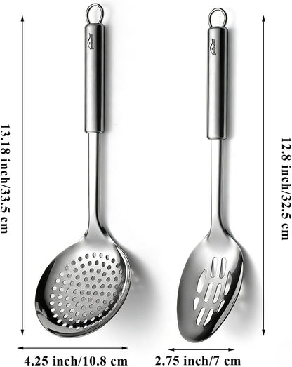 Berglander Kitchen Skimmer Slotted Spoons for Straining 2 pcs 13", Stainless Steel Kitchen Spider Strainer Ladle Spoon for Straining Pasta/Cooking/Frying/Noodle, Metal Kitchen Utensils Pasta Spoon