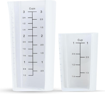Measuring Cup Set - 2-Piece (1-Cup & 3-Cup Capacity) with Flexible Silicone Front & Rigid Back for Precise, Non-slip Pouring, Easy-Read Measurements (Cups, Oz, ML), Dishwasher Safe