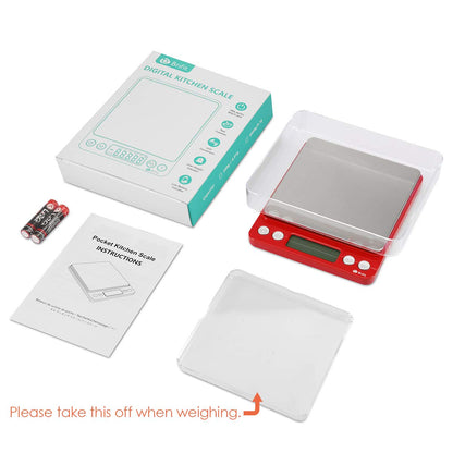 (Upgraded) AMIR Digital Kitchen Scale, 500g Mini Pocket Jewelry Scale, Food Scale, Coffee Scale, Back-Lit LCD Display, 2 Trays, 6 Units, Auto Off, Tare, PCS, Stainless Steel (Batteries Included)