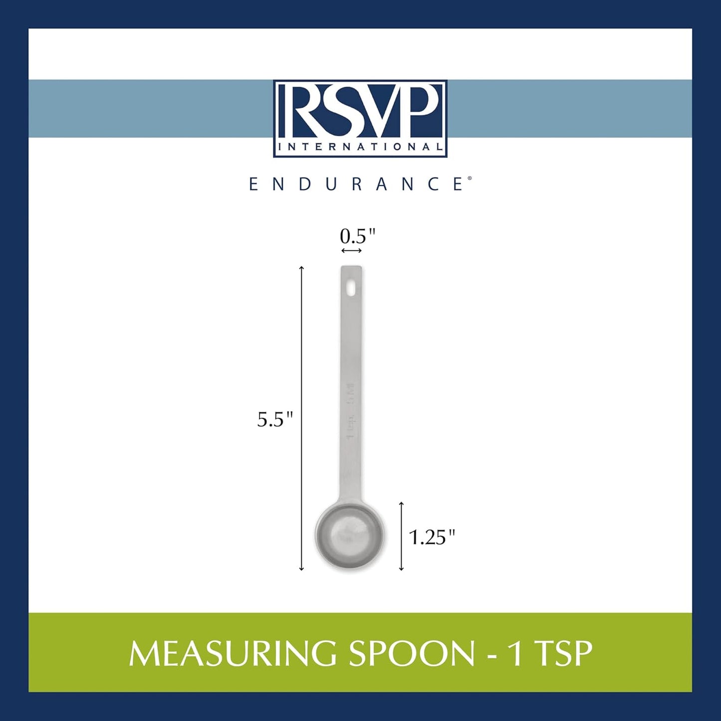 RSVP International Endurance Kitchen Collection Open Stock Measuring Spoon, Stainless Steel, Dishwasher Safe, 0.5-Teaspoon