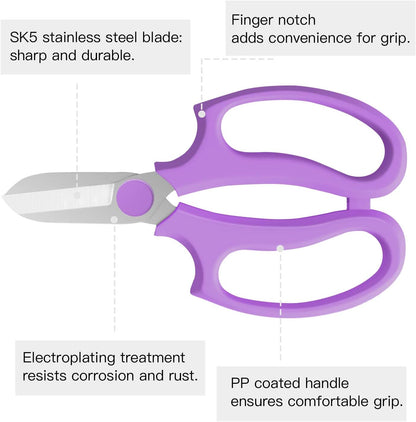 Housolution Flower Scissors, Strong Floral Shears, Premium Steel Garden Pruning Shears Garden Scissors Floral Fruits Leaf Scissors Hand Pruner Snip Trimming Tool for Gardening Flower Arrangement, Pink