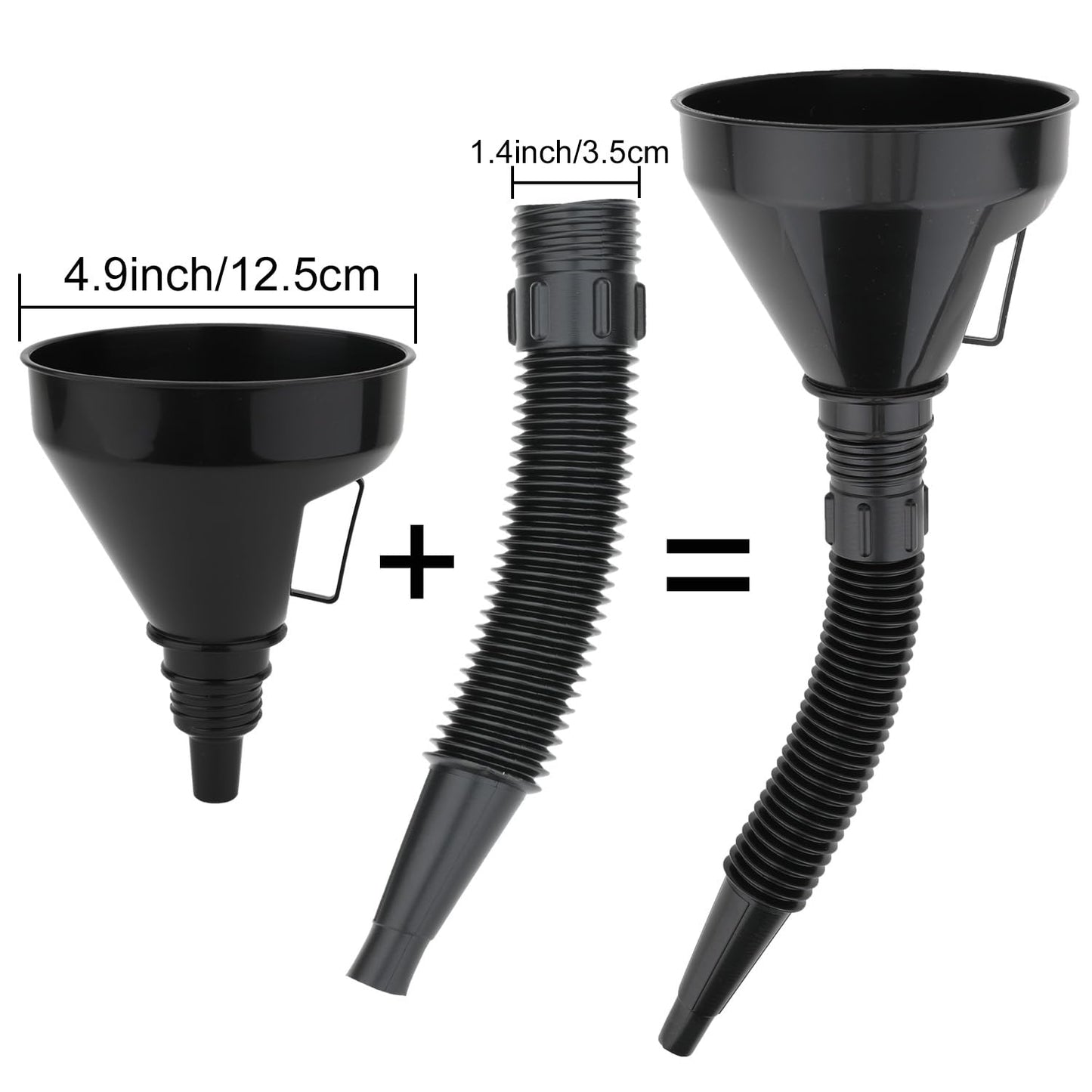 6 Pcs Automotive Oil Funnel Set – Wide Mouth Fuel Funnels with Long Neck, Flexible Spout & Removable Filter – for Gasoline, Coolant, Water, Engine Oil