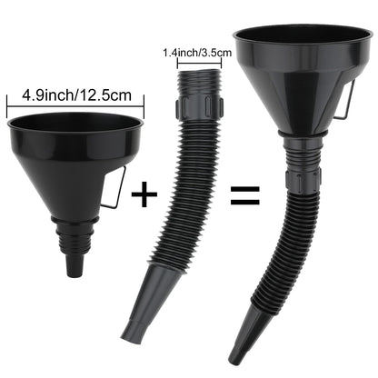 6 Pcs Automotive Oil Funnel Set – Wide Mouth Fuel Funnels with Long Neck, Flexible Spout & Removable Filter – for Gasoline, Coolant, Water, Engine Oil