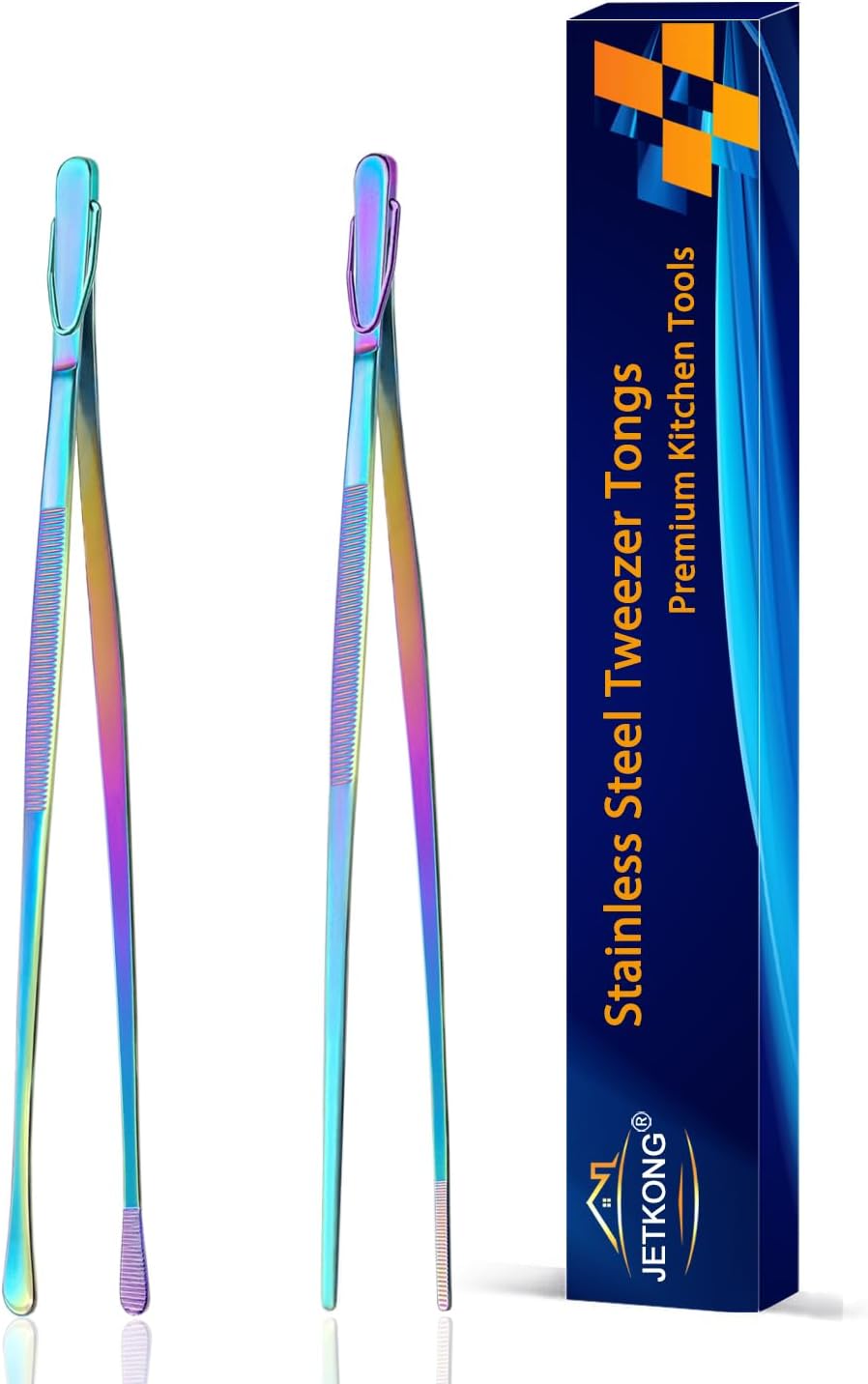 JETKONG 2 Pcs 12-Inch Kitchen Tweezers Fine Tweezer Tongs, Extra-Long Stainless Steel Cooking Tweezers (Silver)