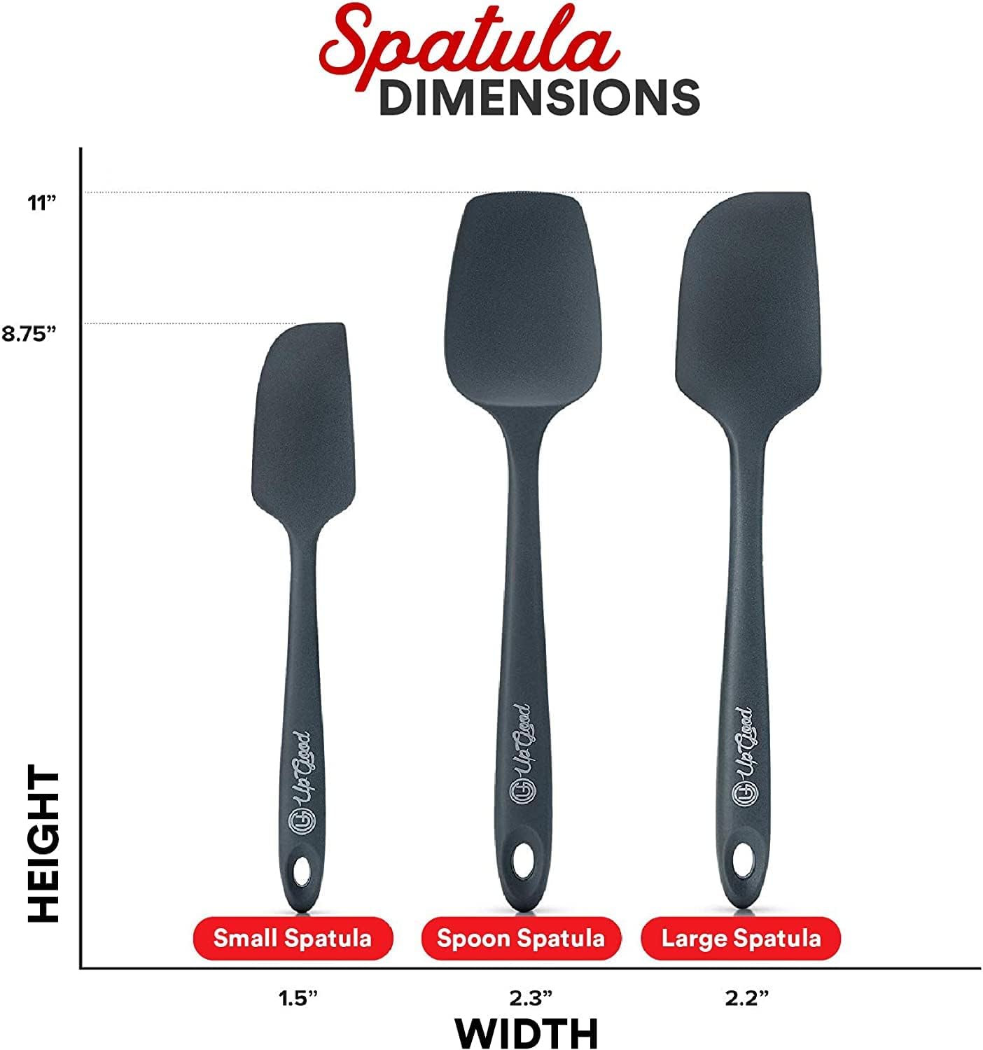 UpGood Silicone Spatula Set 600°F - High Heat Resistant Nonstick, Small and Large Kitchen Spatulas - Flexible BPA Free Professional Grade Cookware - Utensils for Cooking, Baking, Mixing(4 Pcs, Red)