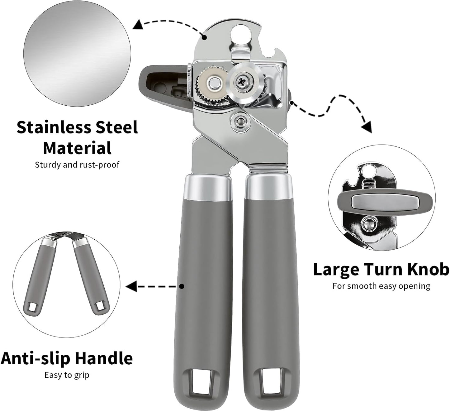 Can Opener Manual, Hand Heavy Duty Stainless Steel Bottle Opener Comfortable Handle, Sharp Blade Smooth Edge, Multifunctional Kitchen Tool, Black