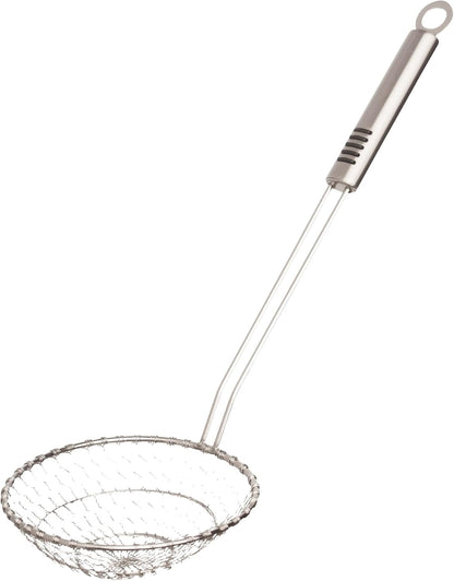 Helen's Asian Kitchen Spider Strainer, 5-Inch Stainless Steel Mesh Basket With Bamboo Handle, For Noodles, Dumplings, Wontons, Deep Frying, And Draining Tasks