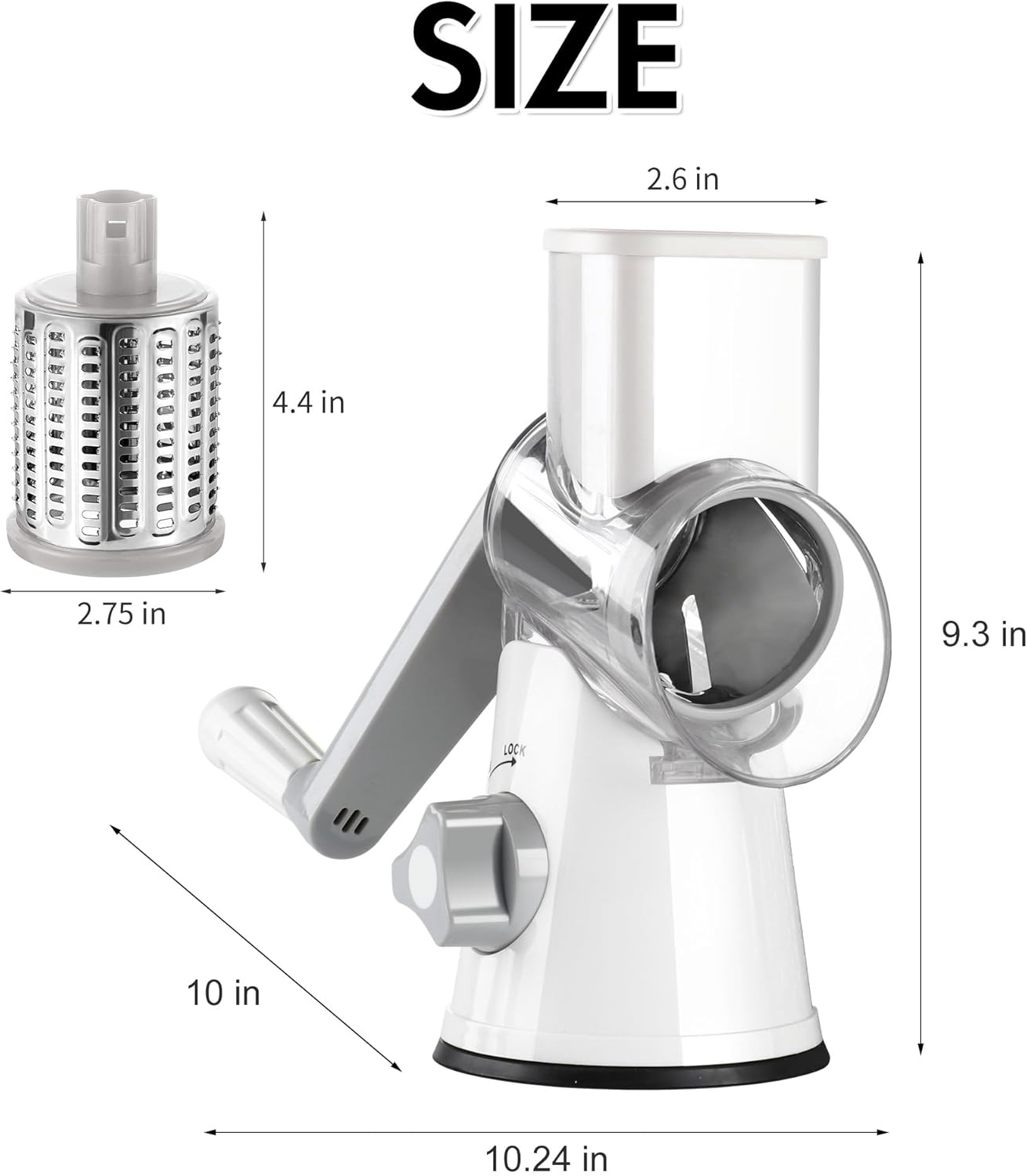 Ourokhome Rotary Cheese Grater Hand Crank, Kitchen Shredder Speed Mandolin Slicer Nut Grinder with Handle and Drum Blades for Cheese, Vegetable, Walnut, Chocolate, Potato, Carrot, 3 Blades, Dark Blue