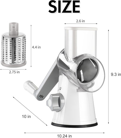 Ourokhome Rotary Cheese Grater Hand Crank, Kitchen Shredder Speed Mandolin Slicer Nut Grinder with Handle and Drum Blades for Cheese, Vegetable, Walnut, Chocolate, Potato, Carrot, 3 Blades, Dark Blue