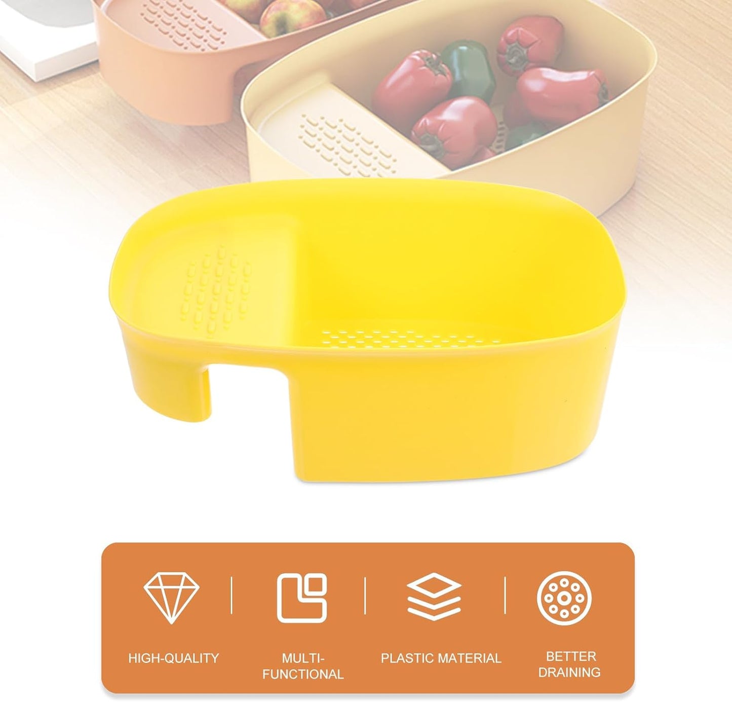 OSALADI Multifunctional Saddle-shaped Sink Drain Basket Plastic Kitchen Colander Strainer for Washing and Draining Fruits Vegetables Over Sink Space-saving Holder