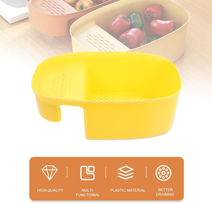 OSALADI Multifunctional Saddle-shaped Sink Drain Basket Plastic Kitchen Colander Strainer for Washing and Draining Fruits Vegetables Over Sink Space-saving Holder
