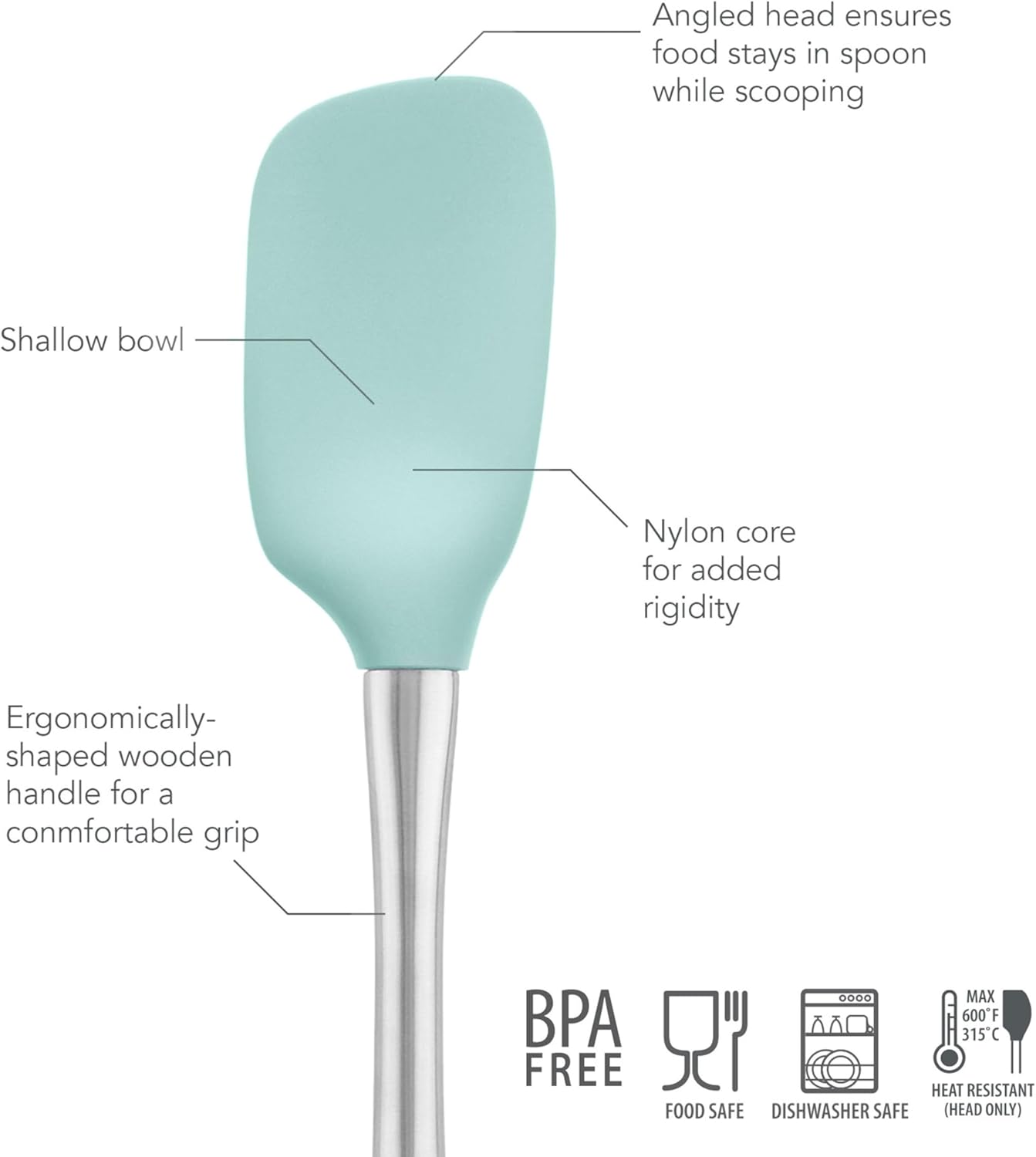Tovolo Flex Core Silicone Spatula Spoonula Set of 2 for Non Stick Cast Iron Cooking & Baking, Dishwasher Safe Heat Resistant BPA Free Long Stainless Steel Handle Kitchen Utensil, Charcoal Gray