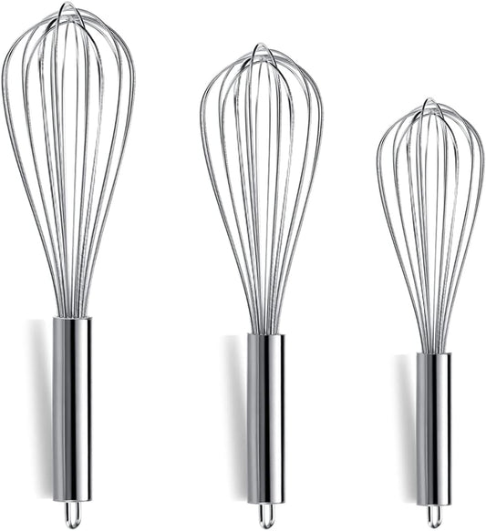 Berglander Gold Whisk Pack of 3 Stainless Steel 8",10",12", Titianium Plating Whisks for Cooking, Beater,Wire Whisk Set Kitchen Wisk (Gold)