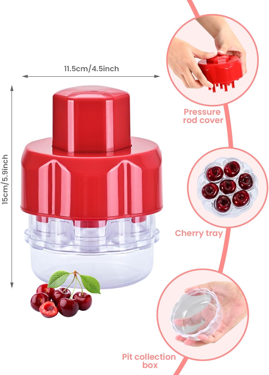 Cherry Pitter Tool with 7 Holes, Multiple Fruit Corer for Kitchen, Easy to Use for Making Cherry Jam - Pit 7 Cherries at Once, Saving Time & Effort (Red)