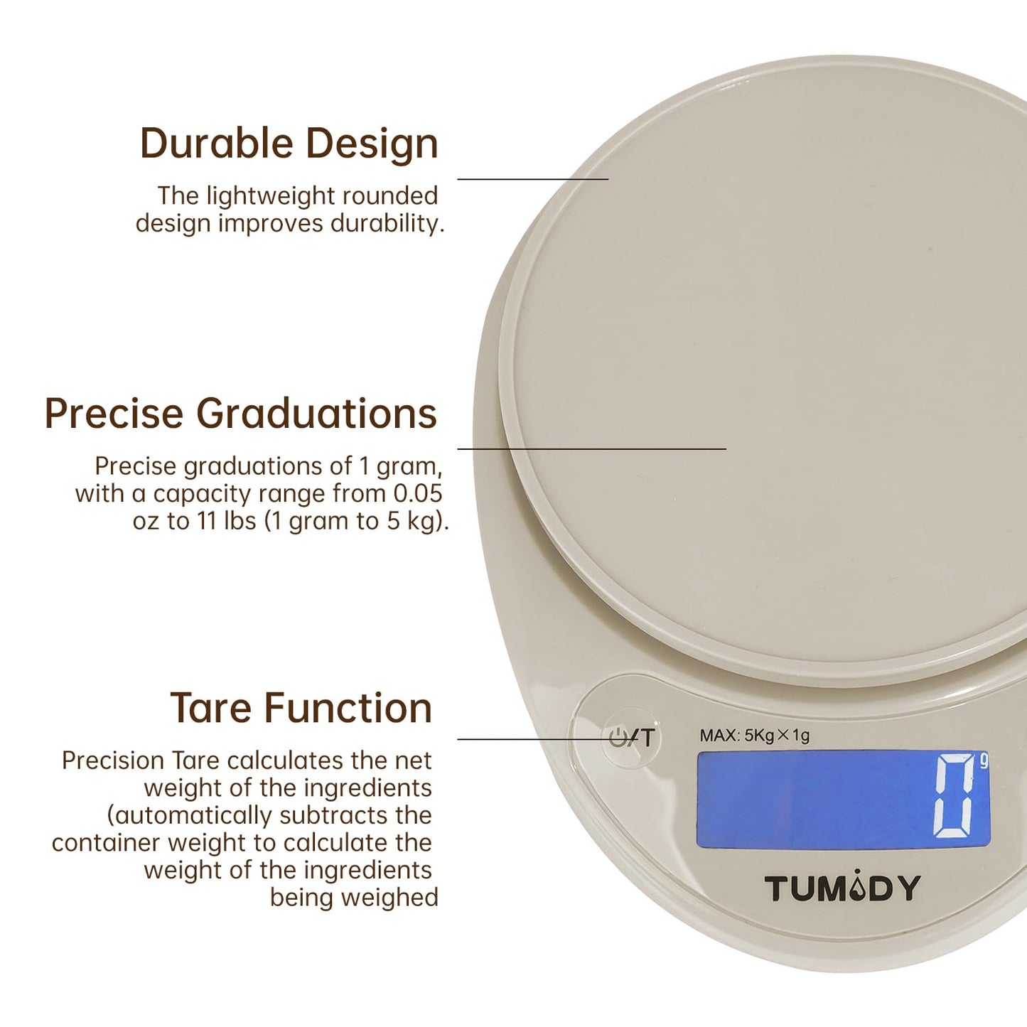 Small Digital Kitchen Scale Food - 11lb/5kg Kitchen Weight Scale with LCD Display for Weight Loss, Sourdough Bread, Baking, Cooking, Keto and Meal Prep, 1g Precision, Batteries Included, Blue