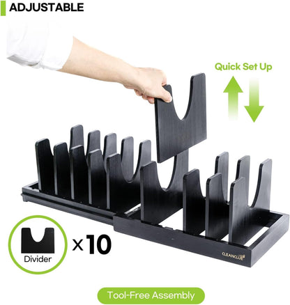 Pots and Pans Organizer under Cabinet, Bamboo Expandable Bakeware and Cutting Board Organizers, Adjustable Pot Lids Holder Rack, Cookie Sheet Baking Pan, Tray Organizer for Kitchen Storage (Natural)
