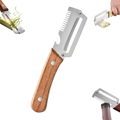 3 in 1 peeler and slicer tool, Serrated Peeling Knife Premium Vegetable Peeler, Multi-function Stainless Steel Thickened Fruit PeelersWooden Handle and Bottle Opener for Fruits and Vegetables (1)