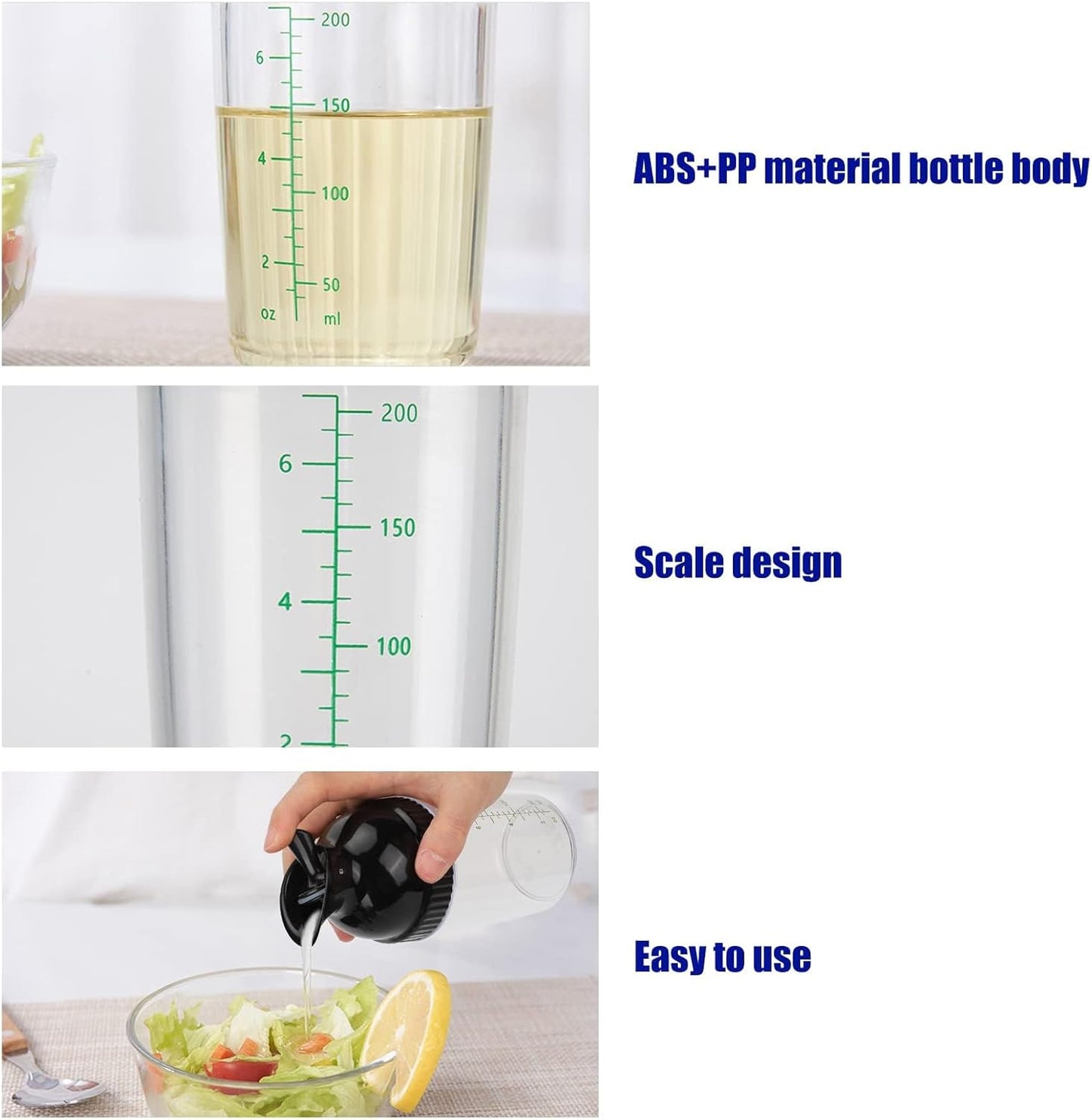 2PCS 200ml Salad Dressing Shaker Container, Salad Dressing Mixer Bottle Prevent Leakage Condiment Bottle with Lid for Soy Oil Vinegar (Green)