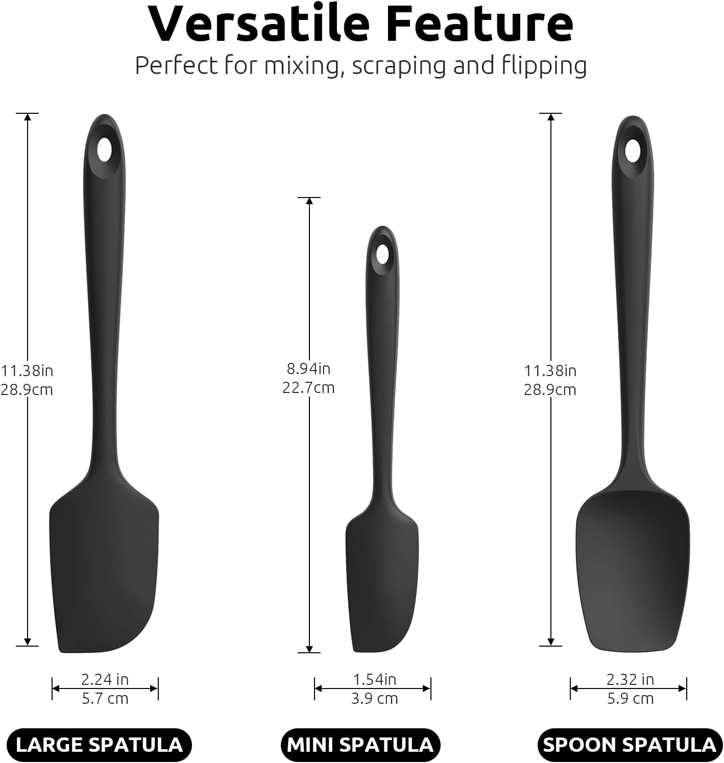 U-Taste Silicone Spatula Set, 600ºF High Heat Resistant, Seamless Food Grade Flexible Rubber Kitchen Cooking Mixing Baking Scraper for Nonstick Cookware Set of 3 (Midnight Blue)