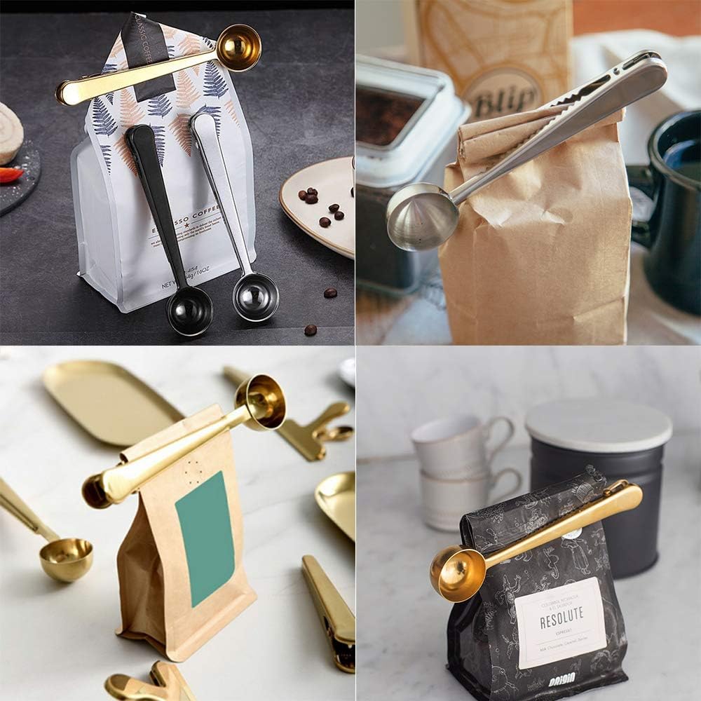 3 PCS Coffee Scoop with Clip 2 in 1 Stainless Steel 1 tbsp Ground Measuring Spoon with Bag Clip for Coffee Tea