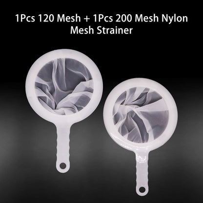 2 Pack Ultra-Fine Nylon Mesh Strainer, 120/200 Mesh Kitchen Colander with Plastic Non-Slip Handle for Filtering Juice, Milk, Soy, Coffee, Honey, Wine, Yogurt