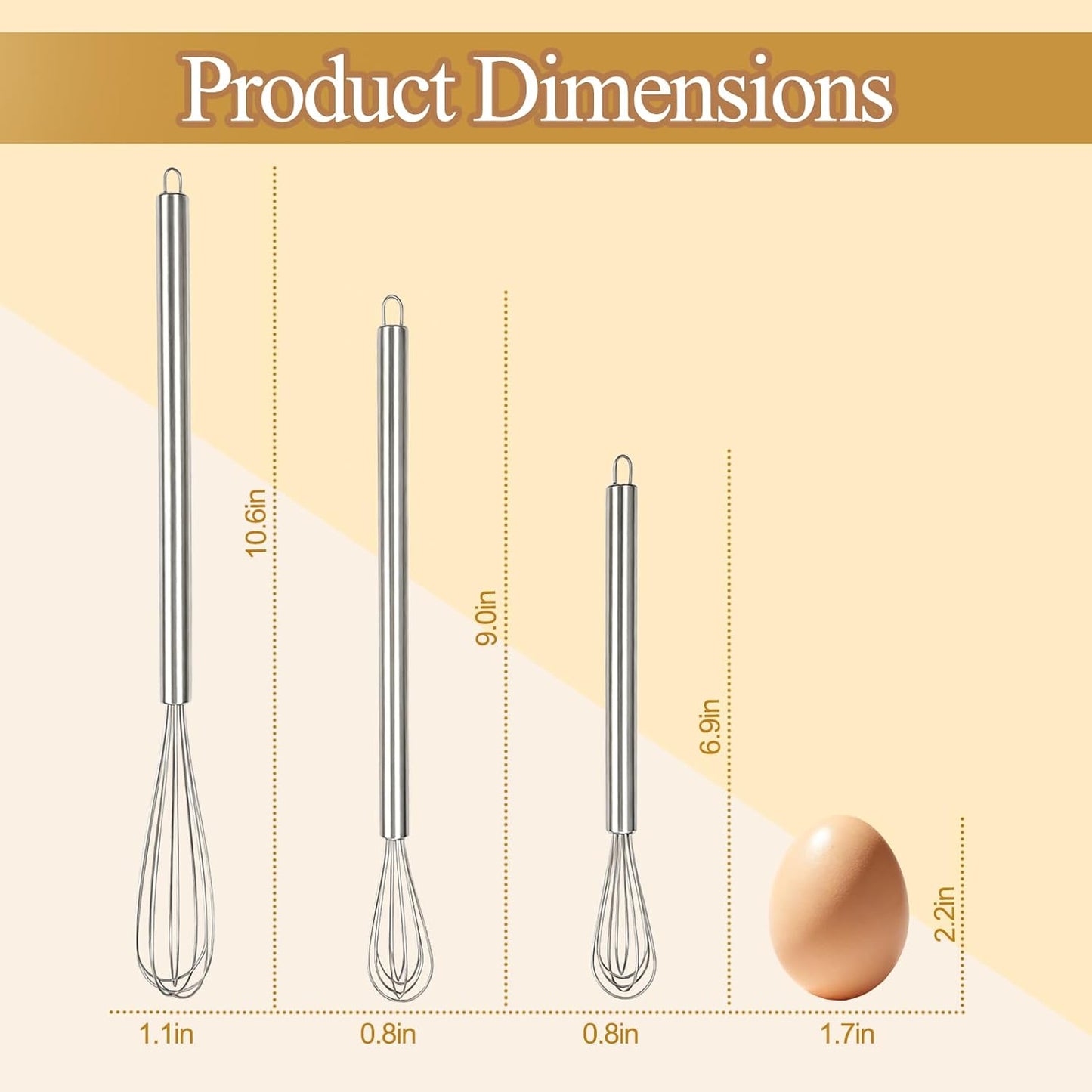 Whisks for Cooking, 3 Pack Mini Whisk for Whisking, 7"+9"+11" Tiny Stainless Steel Wire Whisk Set for Baking, Blending Eggs & Sauces, Heavy Duty Rust Proof