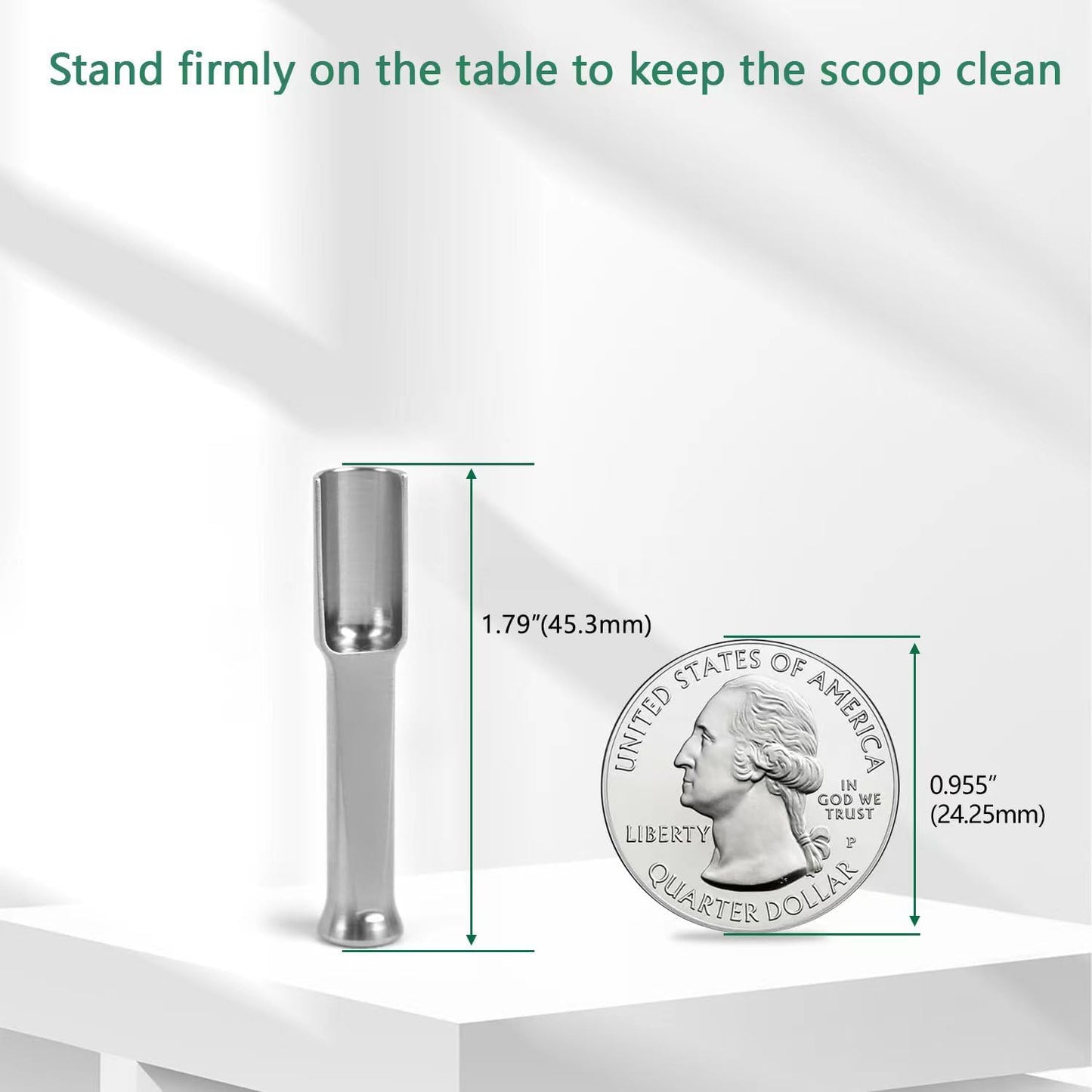 Mini SS304 stainless steel scoop with tamp tool,0.1 gram capacity 1.79 inch spoon for multi-purpose use sugar salt powder spices dishwashers safe for kitchen laboratory