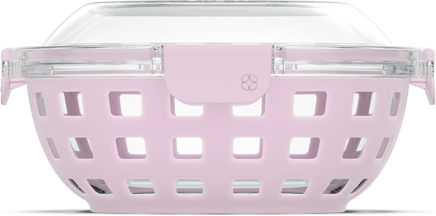 Ello DuraGlass Food Storage Glass Lunch Bowl - Meal Prep Container with Silicone Sleeve and Airtight Lid, 5 Cup, Yucca