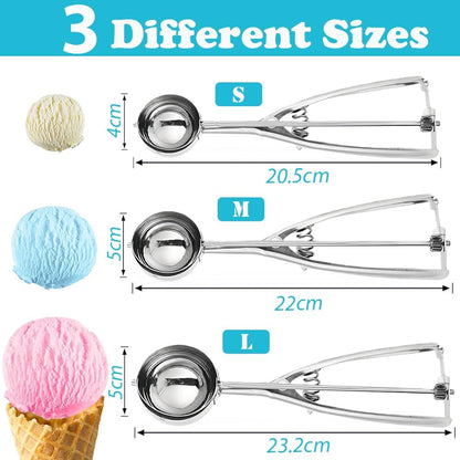 Gold Ice Cream Scoop 304 Stainless Steel Cookie Scoops for Baking Melon Baller with Trigger 3 Sizes (Gold, S)