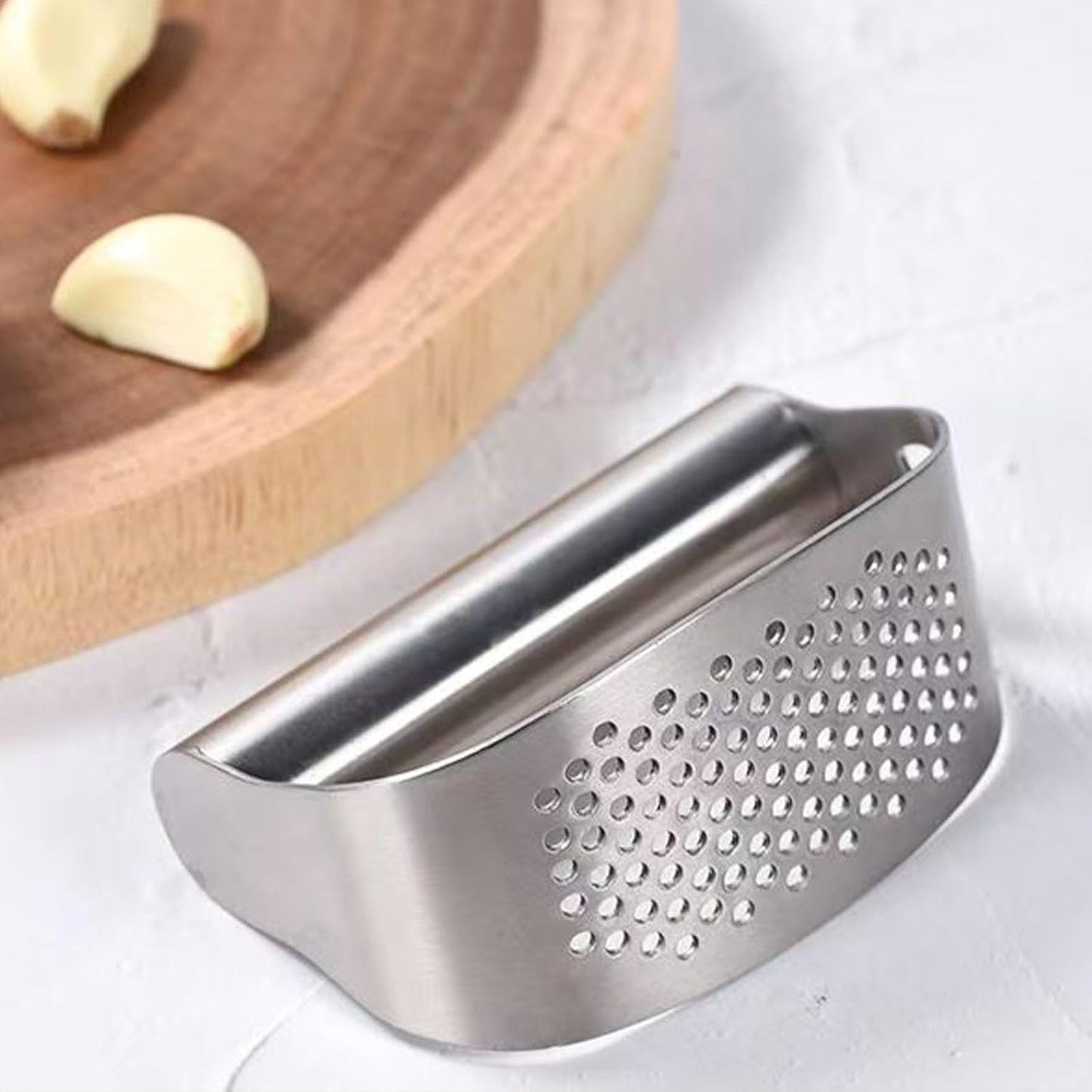 Garlic Press Rocker, Crusher Grinder Masher Bottle opener, Portable Manual Stainless Steel Wide Handle Garlic Crusher with Peeler(Style1-2pcs)