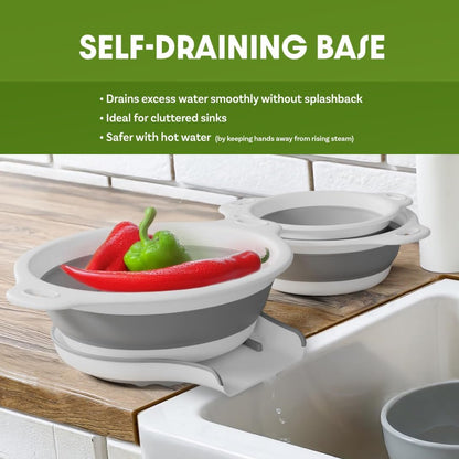 Gevoli Collapsible Colanders with Self-Draining Base for Edge of Sink, Food Strainers (Small/Med/Large), Nested Design for Easy Storage (Red, Blue, Green) (4PC Set)